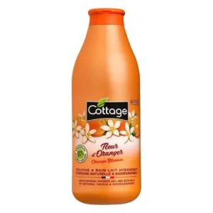 Flacon de Douche et Bain Lait Cottage à la Fleur d'Oranger 750ml, 97% d'origine naturelle, fabriqué en France.