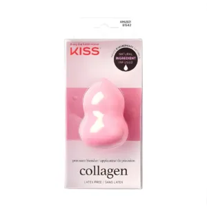 Éponge de maquillage rose KISS infusée au collagène, forme goutte de précision, sans latex pour application fond de teint.