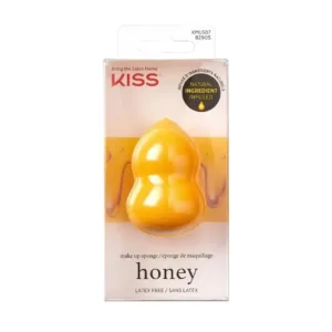 Éponge de maquillage KISS infusée au miel, sans latex, en forme de goutte pour une application précise et un fini naturel.