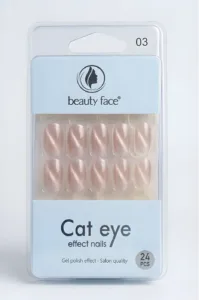 Boîte de 24 faux ongles Beauty Face effet Cat Eye coloris nude rosé scintillant, finition gel brillant de qualité salon.