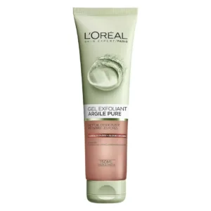 Tube de gel exfoliant L'Oréal Paris Argile Pure aux algues rouges pour nettoyer, désincruster et resserrer les pores.