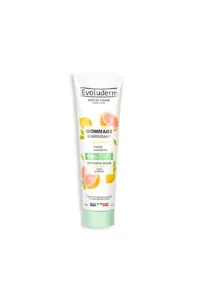 Tube de gommage visage Evoluderm aux agrumes, formule 98% naturelle et végane, enrichie en pamplemousse et citron tonifiants.