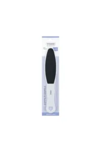 Lime à pied double face Titania 3020 avec manche ergonomique blanc et surface abrasive noire pour le soin des pieds.
