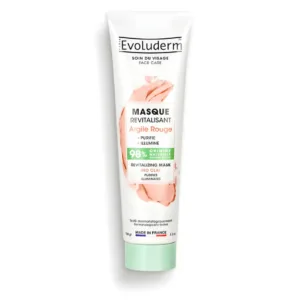 Tube blanc du Masque Revitalisant Evoluderm à l'Argile Rouge, soin purifiant et illuminateur fabriqué en France.