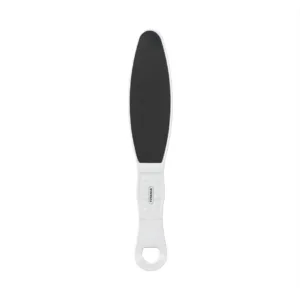 Lime à pied double face Titania 3020 avec manche ergonomique blanc et surface abrasive noire pour le soin des pieds.
