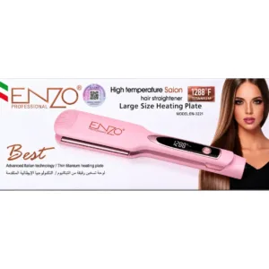 Lisseur cheveux rose ENZO Professional EN-3221 à affichage digital LCD avec plaques larges en titane.
