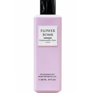 Flacon rose de la Brume Parfumée Floral Essence par Emmanuelle Jane Paris, bouchon noir, sur fond blanc.