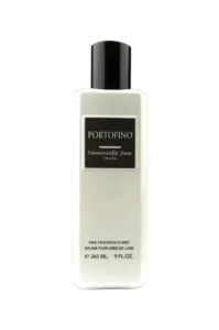 Brume parfumée pour homme Portofino par Emmanuelle Jane, flacon de 265 ml avec étiquette noire sur fond blanc.