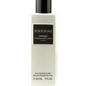 Brume parfumée pour homme Portofino par Emmanuelle Jane, flacon de 265 ml avec étiquette noire sur fond blanc.