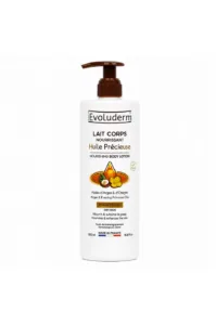 Lait corps nourrissant Huile Précieuse Evoluderm 500 ml aux huiles d'argan et d'onagre pour peaux sèches fabriqué en France.