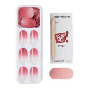 Kit faux ongles Kiss imPRESS Beat The Heat rose dégradé avec lingette de préparation, bâtonnet en bois et mini lime 18+.