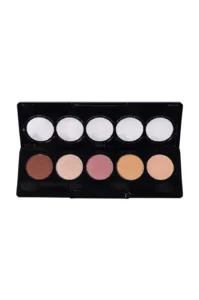 Palette de fard à paupières 11 Nude de Yves Morel avec cinq teintes naturelles et un applicateur.