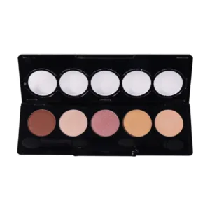 Palette de fard à paupières 11 Nude de Yves Morel avec cinq teintes naturelles et un applicateur.