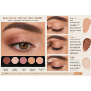 Palette fards à paupières Yves Morel n°11 Nude avec tutoriel de maquillage des yeux étape par étape.